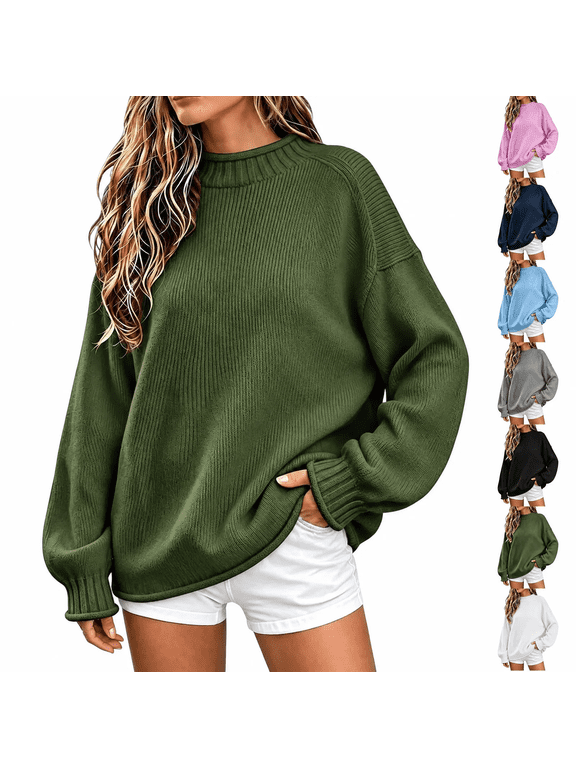 Womens Oversized Roll Neck Ribbed Knit Sweaters Chunky Loose Fit Long Sleeve Warm Solid Pullover Trendy Casual Work Daily Plus Size Tops