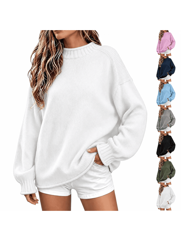Womens Oversized Roll Neck Ribbed Knit Sweaters Chunky Loose Fit Long Sleeve Warm Solid Pullover Trendy Casual Work Daily Plus Size Tops