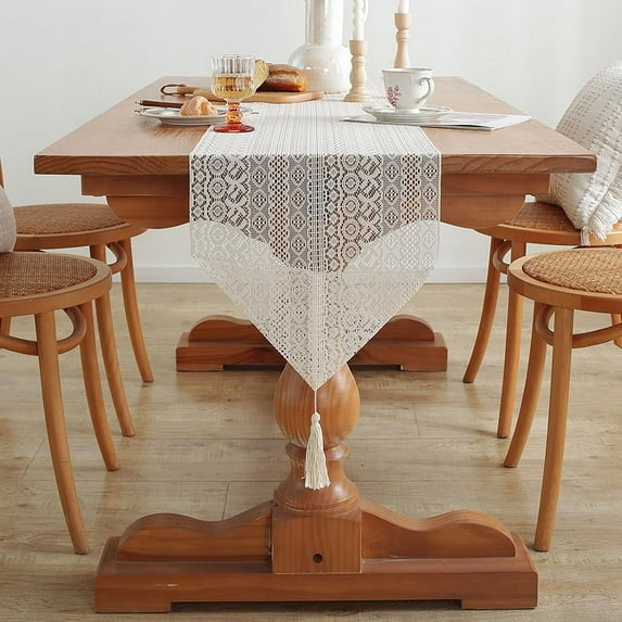 YGUII Lace Table Runner Boho Table Runners with Tassels Woven Doilies for Wedding Bridal Shower Kitchen Dining Table Home Decor