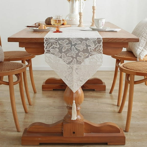 YGUII Lace Table Runner Boho Table Runners with Tassels Woven Doilies for Wedding Bridal Shower Kitchen Dining Table Home Decor
