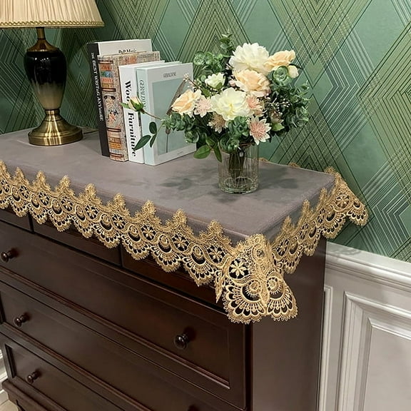 YGUII Lace Table Runner Doilies Table Dresser Scarf Lace Tablecloth Embroidered Wedding Bedside Table Decoration, Refrigerator TV Dustproof Cover