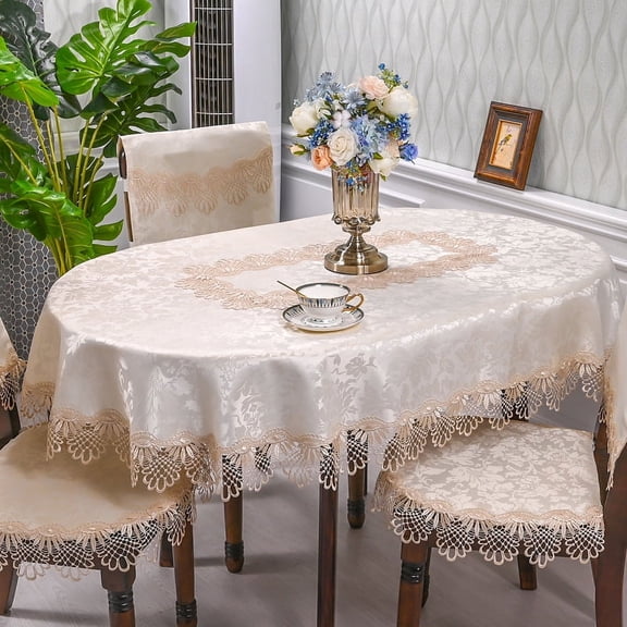 YGUII Oval Tablecloths Lace Rustic Macrame Embroidered Table Cloths for Party Table Dresser Decor Farmhouse Kitchen Home