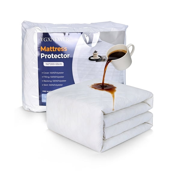 YGXNEWER Queen Waterproof Mattress Protector, 3-Layer Brushed Fabric & Cotton & Fill TPU Membrane, Soft Noiseless Breathable Deep Pocket 8"-21", Dustproof Cover Pad