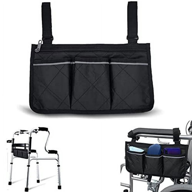YGYQZ Wheelchair Accessories, Waterproof Wheelchair Bags to Hang on Side  with Bright Line Black Storage Organizers for Home/Outdoor/Baby Cart (Black