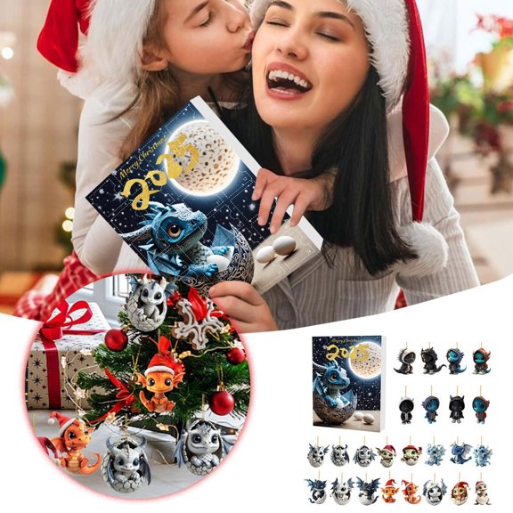 YHAICO Advent Calendars 2025 Advent Calendars for Toddlers Advent Calendar 24 Days Countdown Box 24 Different Shapes 2D Shape Pendant Cute Dinosaur Sculpture Home Office Desktop Decoration