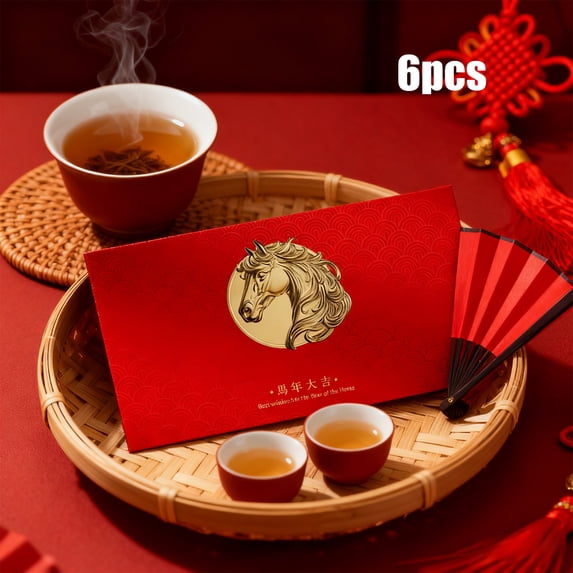 YHAICO Chinese New Year Red Envelopes,Lunar New Year Envelopes Decorations 2026 New Years Eve Party Supplies,6pcs Red Envelopes for The Year In 2026 Year Red Envelopes