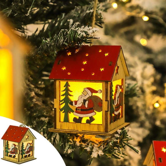 YHAICO Christmas Day Wood House With Light,Santa Claus,Snowman,Deer Decorations With Light,Christmas Day Party Decoration