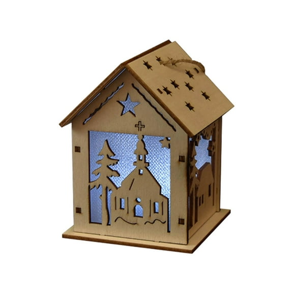 YHAICO Christmas Decorations Christmas Glowing Wooden Houses Snow Houses Tree Decorations Pendants DIY Gifts Window Displays Wooden Ornaments