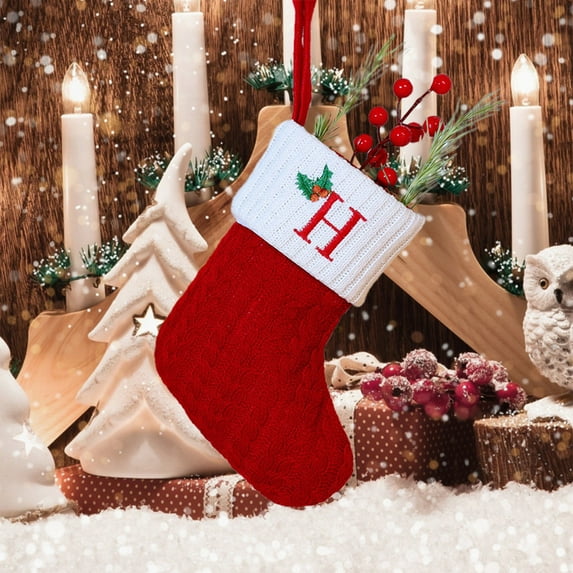 YHAICO Christmas Stocking Decorations Kit Christmas Embroidered Letter Socks Christmas Tree Pendant Knitted Red Green White Christmas Socks