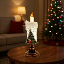 YHAICO Christmas Table Decorations Set Battery Operated Flameless Candle Christmas Snowball Candle Light Rotating Water Sparkling Rotating Candle Suitable for Home Decoration