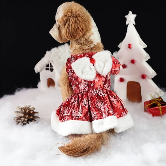 YHAICO Dog Clothes Medium Sized Dog Pet Christmas Classic Dress Dog Casual Dress Teddy Bear Holiday Party Ruffle Sleeve Dress Pet Christmas Gift
