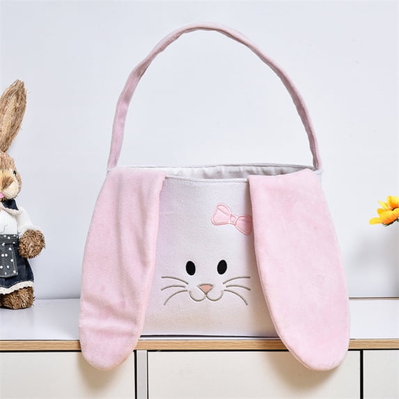 YHAICO Easter Basket Buckets Easter Basket Rabbits-Shaped Gift Baskets for Spring Theme Party Favors(Macron Color) Easter Decoration Cute Rabbits Ears Hand Basket Velvet Rabbits
