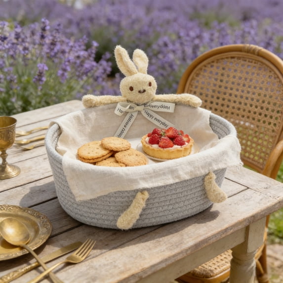 YHAICO Easter Candy Eggs Small Flower Basket Easter Basket Stuffers Carrying Basket Cute Cookies Beach Storage for Holiday Picnic Miscellaneous Storage Basket Cute Rabbits Desktop
