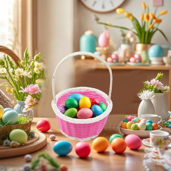 YHAICO Easter Candy Eggs Small Flower Basket Easter Storage Baskets Fruit Picking Picnic Basket for Spring Theme Party Favors(Macron Color) Easter Mini Plastic Woven Basket for Easter
