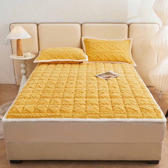 YHAICO Full Mattresses King Mattresses Quilting Slip Thin Pad Foldable Warm Mattress Flannel Mattress Yellow