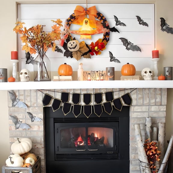 YHAICO Halloween Wreath with Lights - 20" Spooky Pumpkin Ghost Door Wreath, Battery Operated LED Halloween Door Hanger for Front Door, Wall, Mantel Home Decor