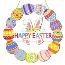 YHAICO Hanging Sign White Hanging Sign for Door Easter Decoration Door Hanging Holiday Front Porch Hanging Wooden Easter Wreath Pendant