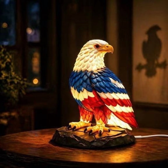 YHAICO Independence Day Lamp - Patriotic Eagle Table Lamp with Stained Glass Resin Design for Home, Office, Veterans Gift, 4th of July Decor
