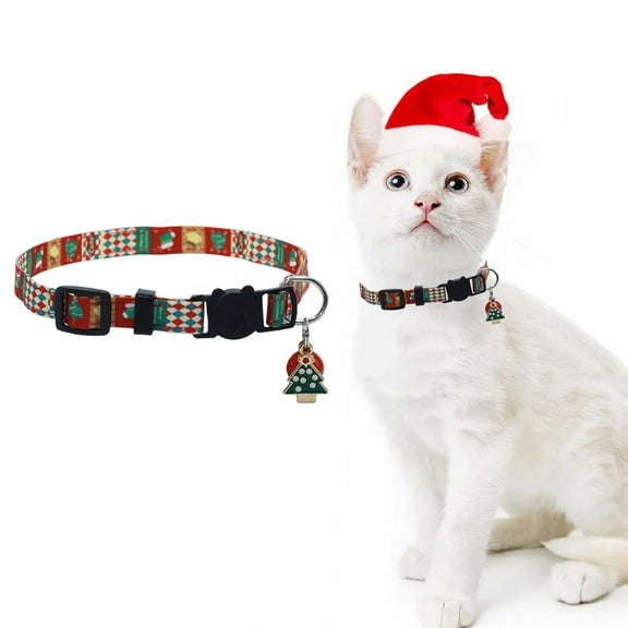 YHAICO Pet Collar Pet Collars for Small Dogs Christmas Cats Collar with Bells-1 Pack Red Green Christmas Kittens Collar Christmas Collar for Kittens