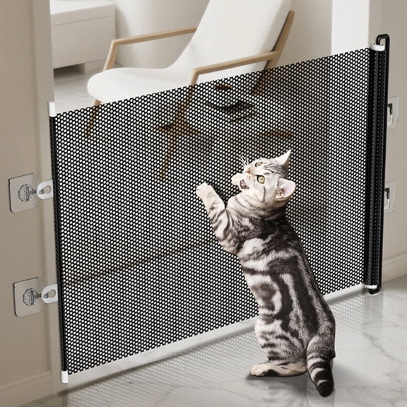 YHAICO Pet Fence Home Use No Drilling Antis Pet Door Fence 49 inch Isolation Net Staircase Entrance Dog and Cats Protection Fence for Doorways and Stairways with Auto-Close/Hold-Open Features