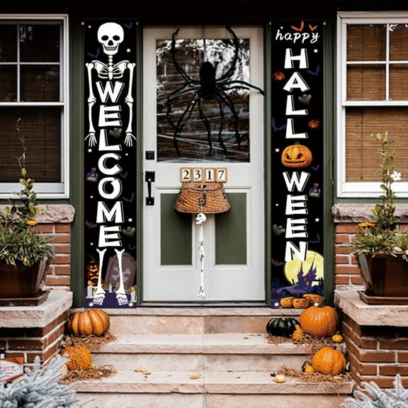 YHAICO Photo Props for Photography Halloween Door Curtain Couplet Hanging Pumpkin Ghost Skeleton Party Decoration Props Porch Decorations for The Ultimate Halloween Party Photo Props Funny