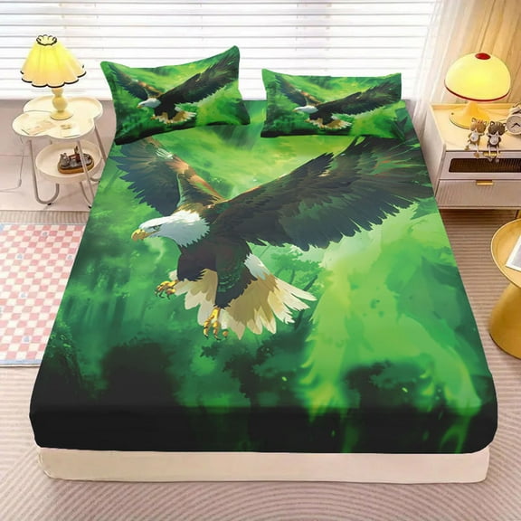 YHAICO Pillow Covers Cervical Neck Pillow Covers Multicolor Pillowcase Independence Day Fitted Sheet Set Full Cover Bed Sheet Three-piece Set