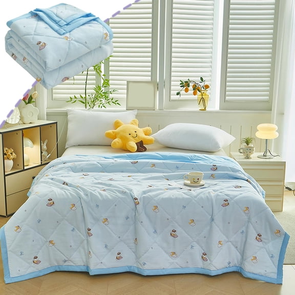 YHAICO Portable Summer Quilt for Travel - Lightweight Breathable Nap Blanket - Washable Cotton Quilt for Camping and Office Break