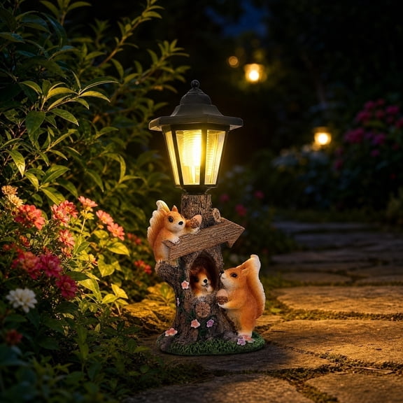 YHAICO Solar Lights Outdoor Garden Decor - Cute Squirrel Resin Statue with Warm LED, Solar Powered Landscape Lighting for Yard, Patio, Walkway