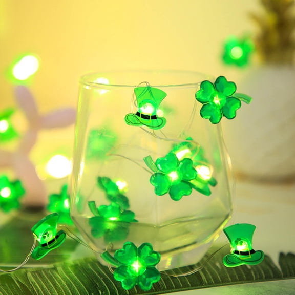 YHAICO St Patricks Day Hanging Decorations Glitter Shamrocks Pattern Decorations Irish Festival Light String Fairys Lights St Patrick's Day Party Decoration Lights Four Leaf Pixie Clovers String