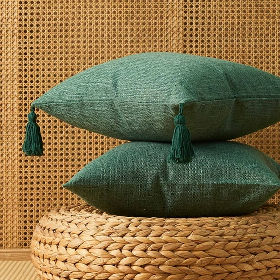 YHAICO Throw Pillow Covers Cervical Neck Pillow Covers Green Pillowcase Japanese and Linen Pillowcase Home Cushion Plain Pillowcase Tassel Cushion Cover