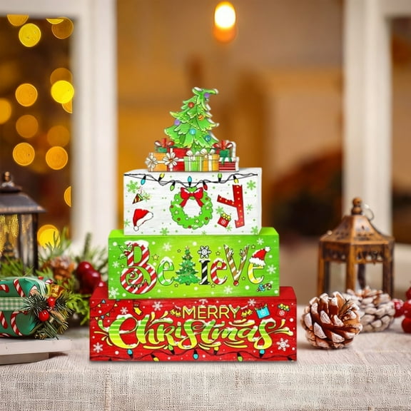 YHAICO Tray Tables Tray for Coffee Table Vegetable Tray Christmas 4 Piece Wooden Layered Wood Tray Decorative Ornament Farmhouses Countrys Dining Table