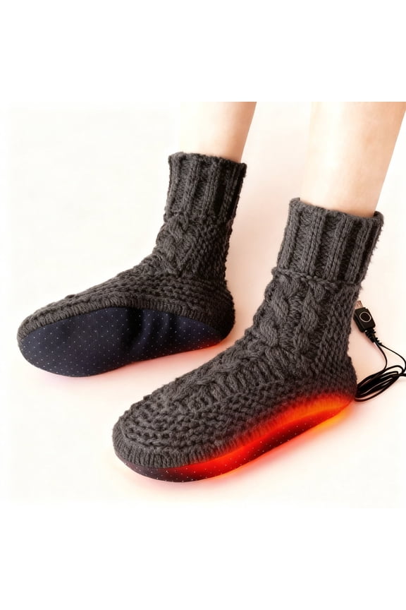 USB Heated Socks for Men and Women, Rechargeable Electric Foot Warmers Slippers with Heating Pad, 5V Thermal Booties for Indoor Use, Cozy Winter Gifts for Her/Him, Winter Fleece Heating Pad