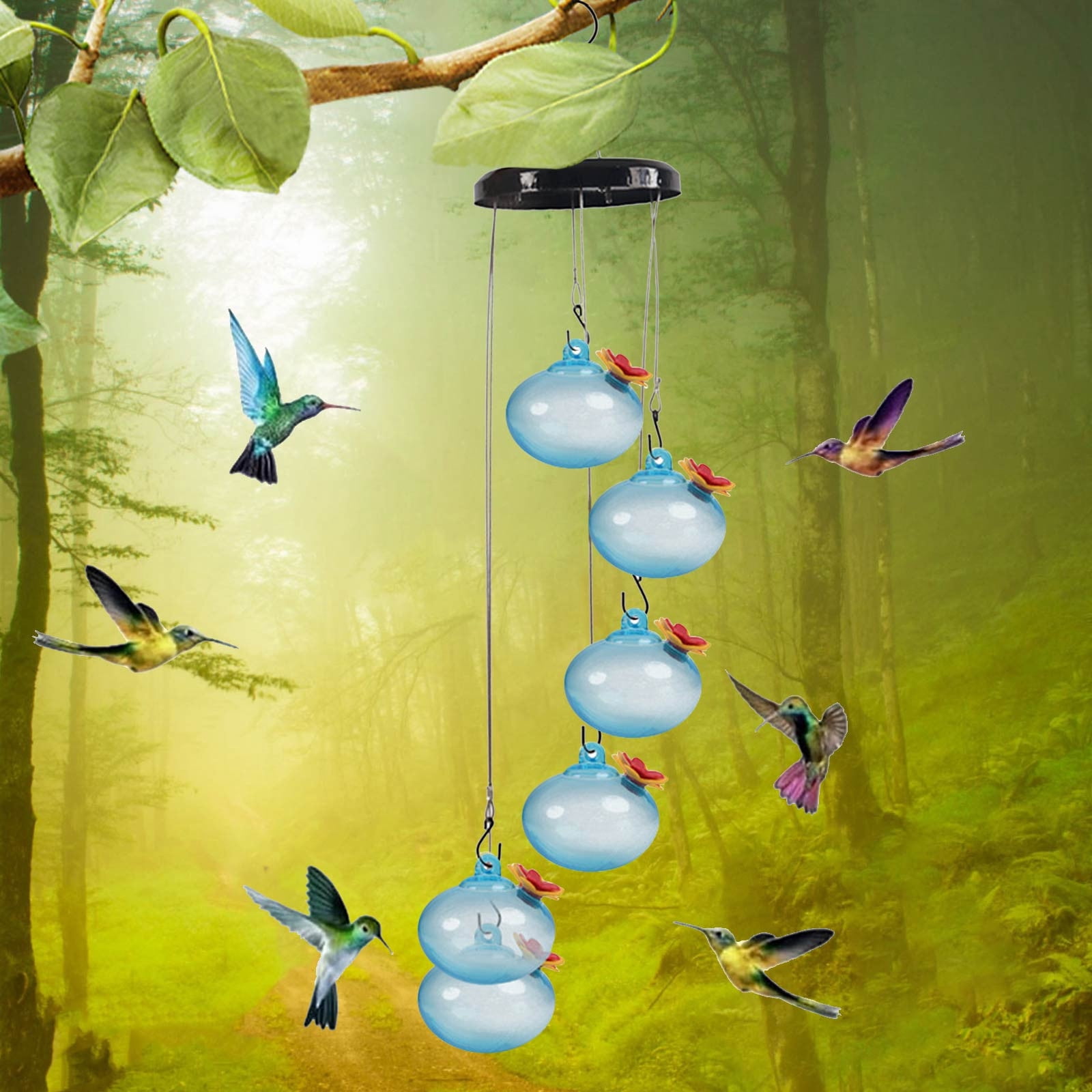 YHAICO Vibrant Glass Hummingbird Feeder - Hanging Outdoor Bird Water Station - Durable Weather Resistant Construction for Patio & Garden Decor