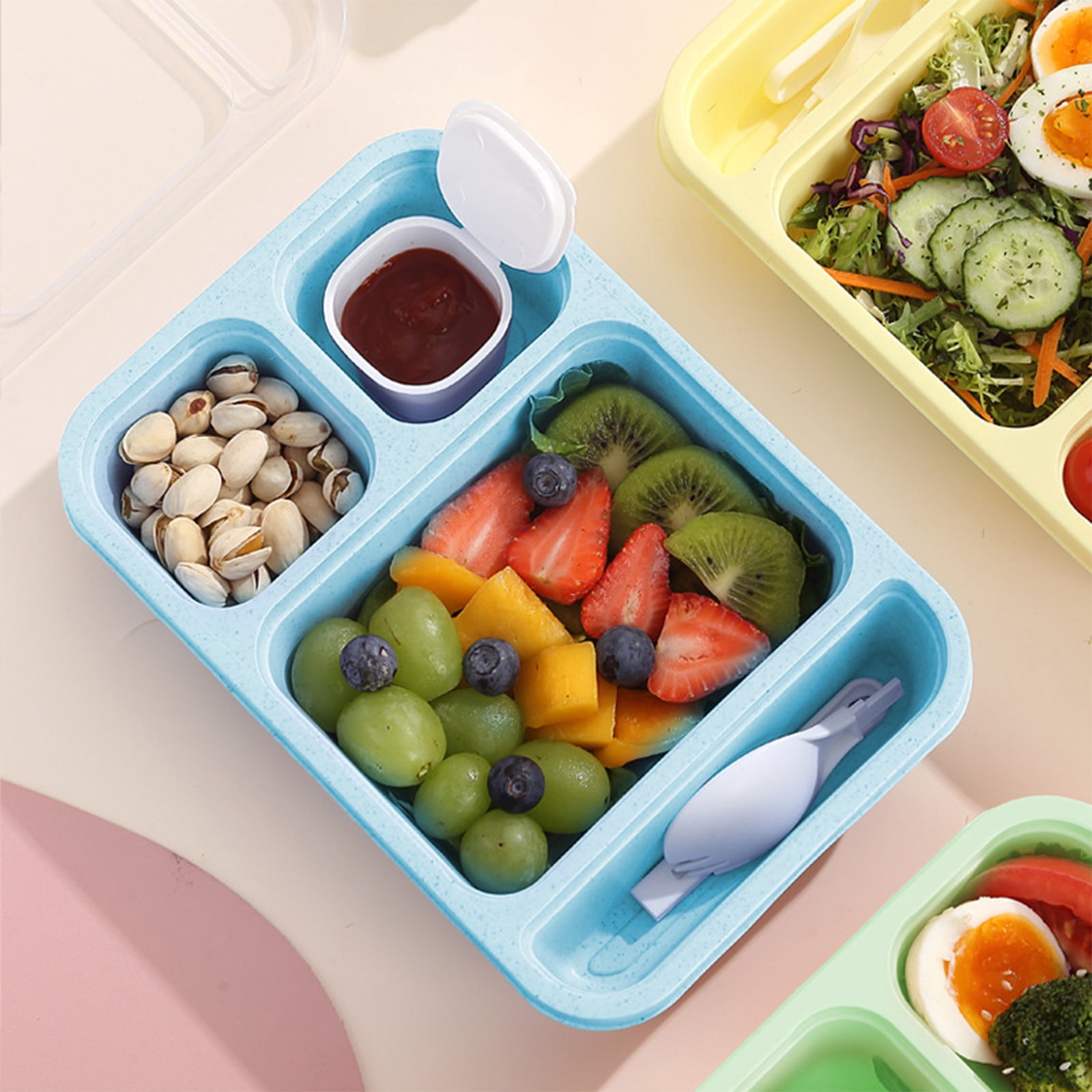 YHAICO Work Lunch Box Leakproof Lunch Box 3 Pcs Divided Plastic Lunch ...