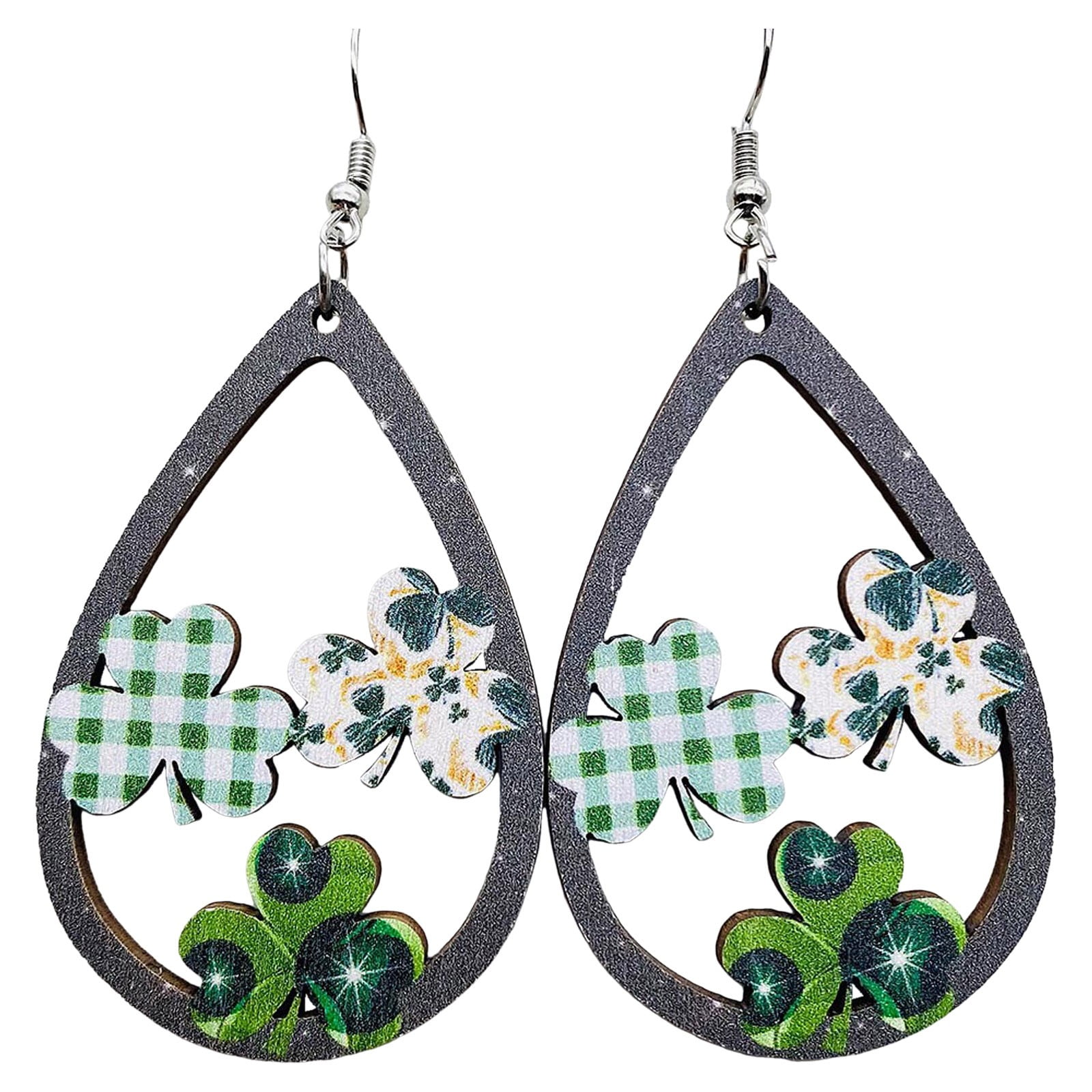 YHAIOGS Fashion Jewelry Irish Festival Earrings Green Irish Wooden