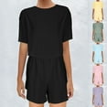 thumbnail image 1 of YHAJDS 2 Piece Outfits Set for Women Short Sleeve Solid Loose Crop Top Elastic Waist Wide Leg Shorts, 1 of 5