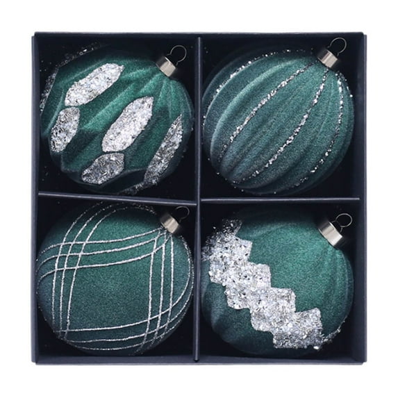 YHAJDS 4PCS Velvet Christmas Balls 10cm/3.93in Xmas Tree Ornaments Velvet Balls Shatterproof Xmas Bulbs Decorations Ball Sets Christmas Tree Hanging Balls for Wedding Holiday Party Decorations