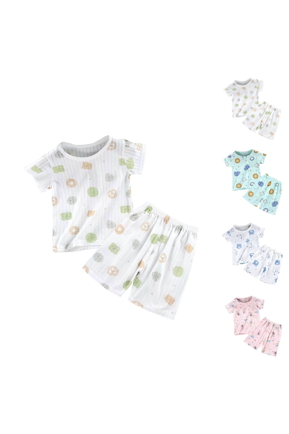 Girls Floral Print Lounge Set Short Sleeve Lace Trim Tee with Elastic Shorts Summer Home Wear