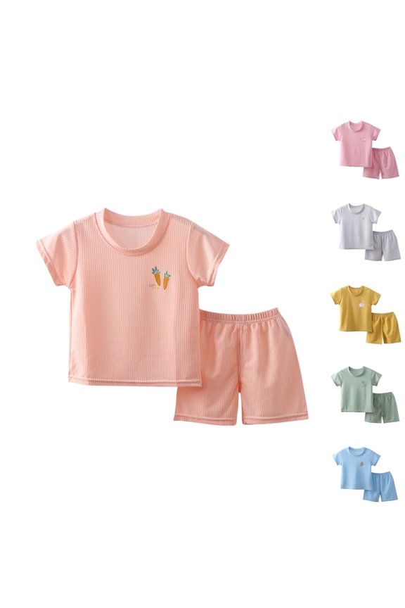 Baby Girl Boy Summer Clothes Short Sleeve Round Neck Top Shorts 2 Piece Set