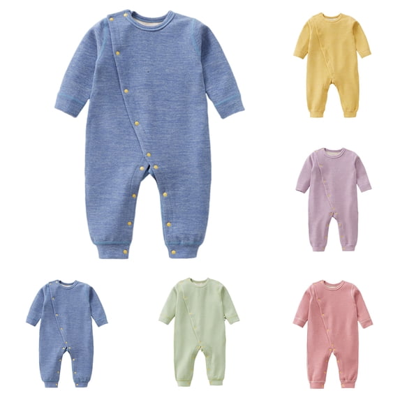 YHAJDS Baby Boy Girl Romper Long Sleeve Solid Color Thermal Underwear Jumpsuit