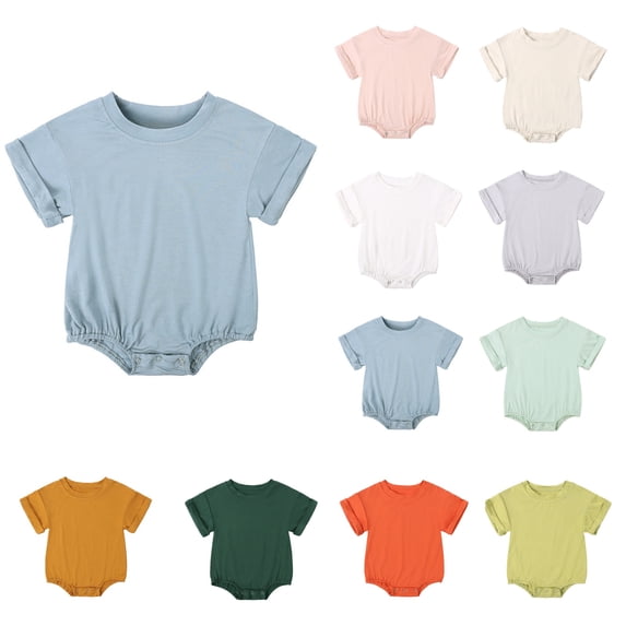 YHAJDS Baby Boy Girl Short Sleeve Round Neck Solid Bamboo Jumpsuit Romper Summer Cotton Bodysuit