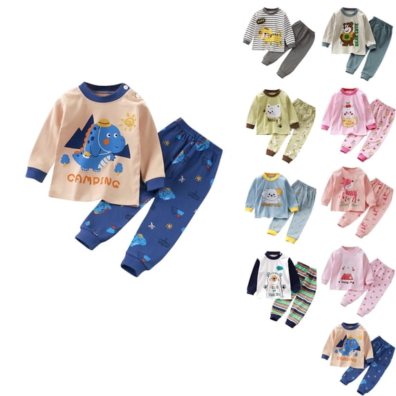 YHAJDS Boys 2 Piece Outfits Set Striped Long Sleeve Top and Pants Sleepwear Set