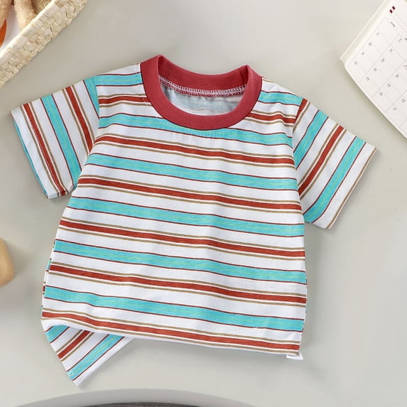 YHAJDS Baby Boys Girls Short Sleeve T-Shirts Cotton Striped Print Casual Tee