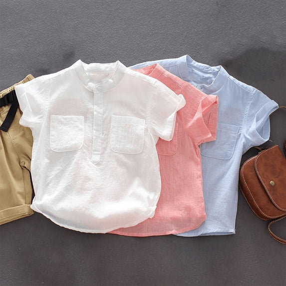 YHAJDS Baby Boys Short Sleeve Shirt Solid Color Cotton Gauze Casual Summer Undershirt