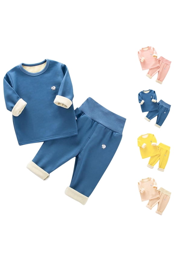 Baby Casual Winter 2 Piece Outfits Set, Infant Lamb Print Sets. Long Sleeved Round Neck Top and High Waist Pants, Fleece Lined Warm Home Wear for 0-1 Years