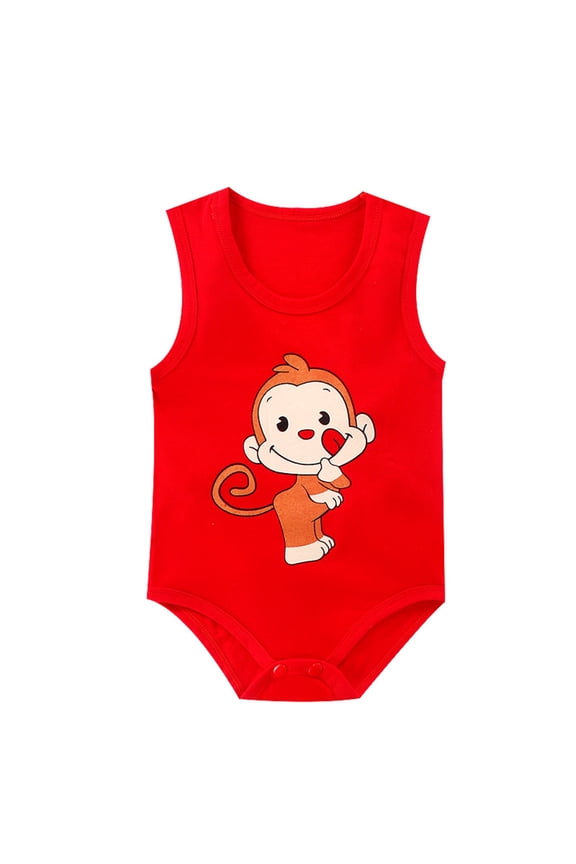 Baby Climbing suit Bodysuit 0-24 Months Summer Sleeveless I Love Mom Monkey Print Cotton Romper