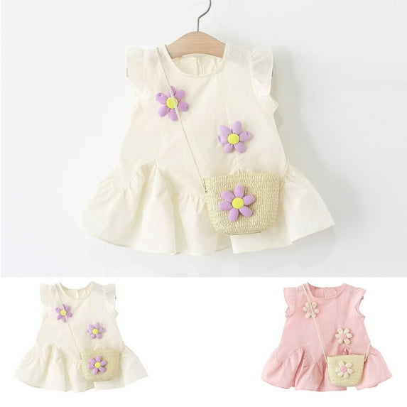 YHAJDS Baby Girls Floral Print Dress Ruffle Hem with Matching Set for 6 Months-4 Years