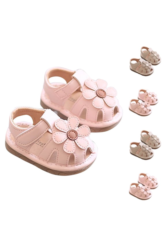 Baby Squeaky Sandals Floral Print Bow Hook Loop Non Slip Soft Sole First Walker Shoes for Infant Girl