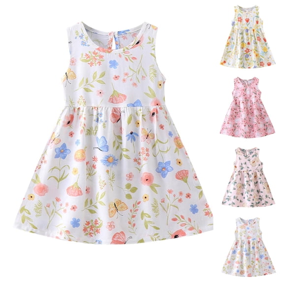 YHAJDS Baby Girls Sleeveless Dress Allover Print Casual Summer Sundress