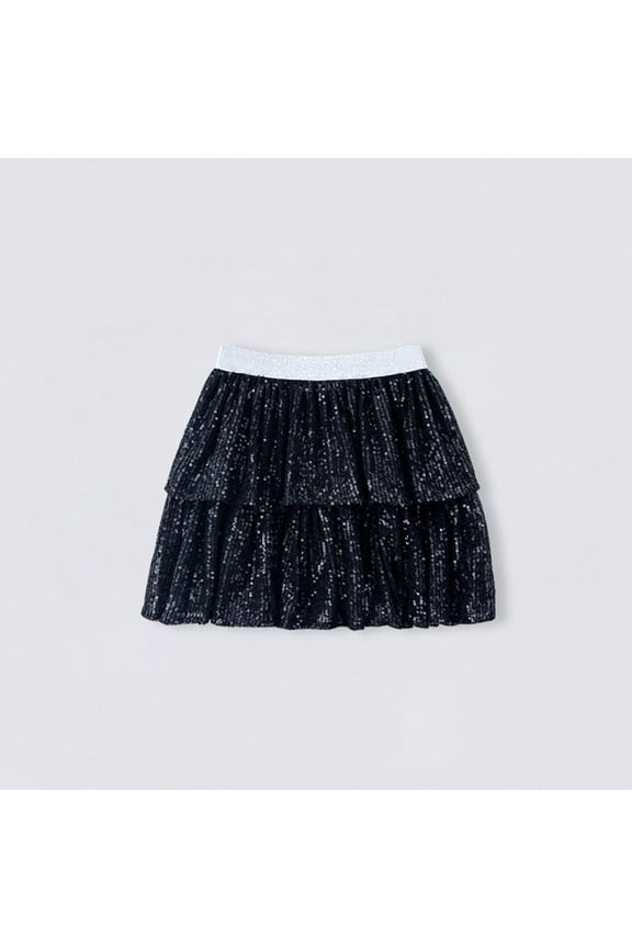 Baby Girls Solid Color Sequin Elastic Waist Skirt Layered Tutu Puffy Cake Skirt
